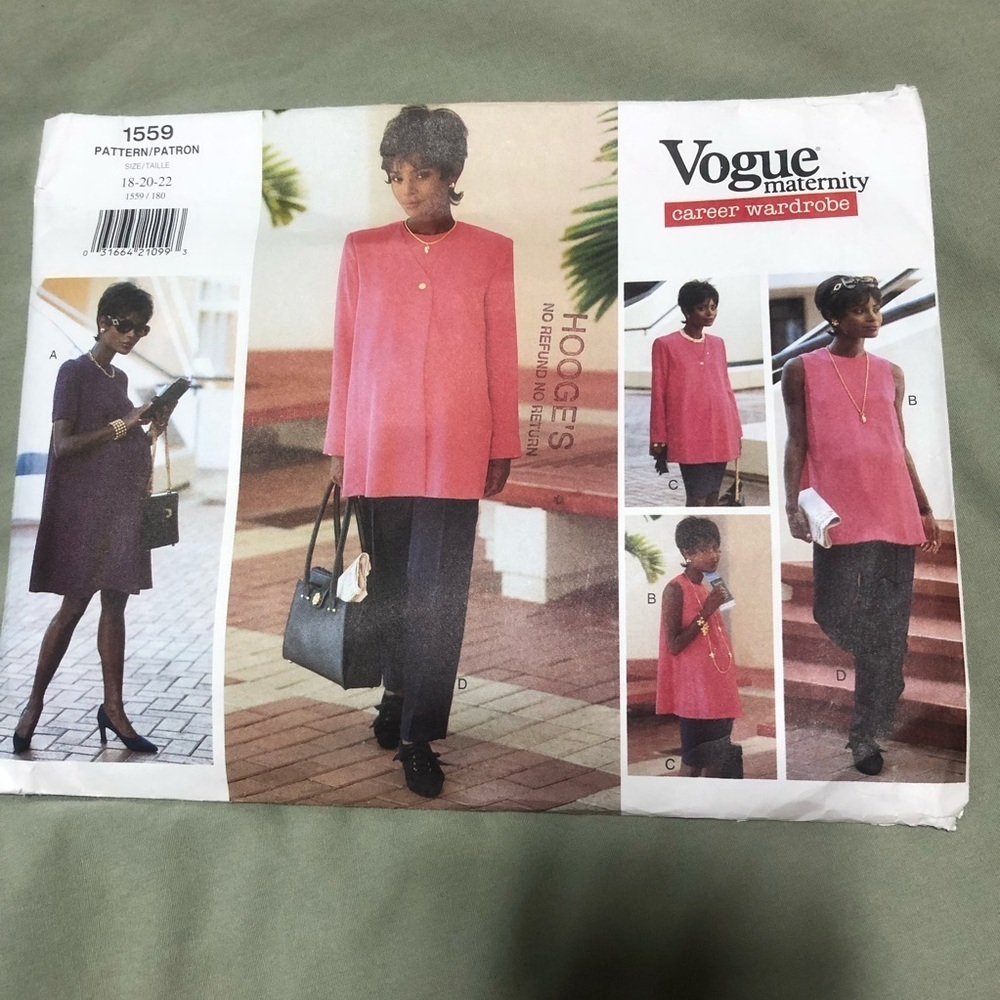 Vogue 1559- Vogue maternity career wardrobe- 18-20-22- pants, dress, skirt, coat